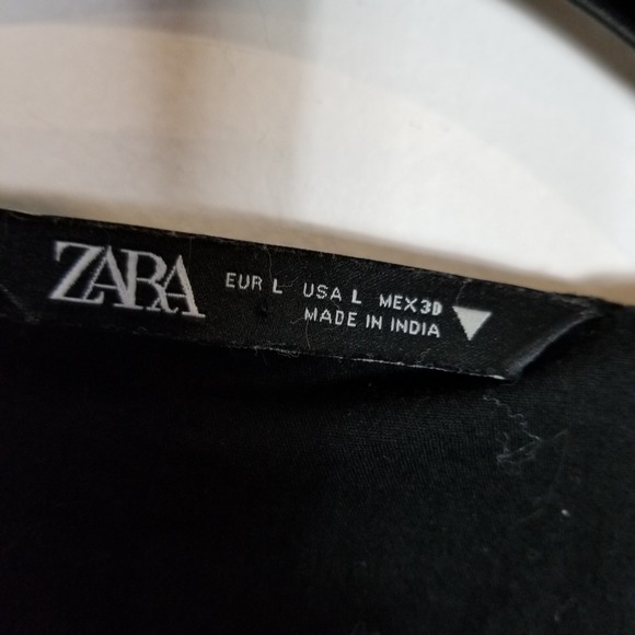 Zara Women Textured Midi Tiered Dress Sz L Black V Neck Boho Relaxed Vacation - Picture 8 of 9